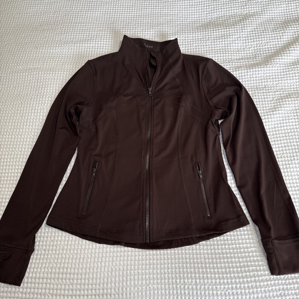 Quince Ultra-Form Slim Fit Jacket Womens L Brown Full Zip Thumbhole Athletic EUC